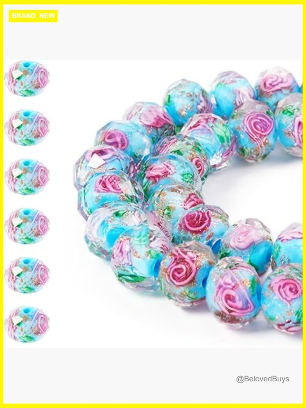 60Pcs Gold Sand Lampwork Glass Beads Handmade Floral Rondelle Spacer Beads for